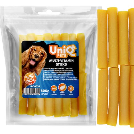 Snack per cani UniQ Pets: bastoncini multivitaminici con patate dolci, 500 g.