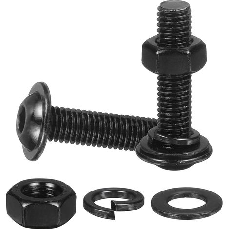 10 Jeu Vis À Tête Bombée À Embout Hexagonal M8 X 35mm, Noir Acier Inoxydable 304 18-8 Vis À Embout Hexagonal, Boulons, Écrous, Rondelles Plates Et Rondelles Frein Pour DIY (1/5)