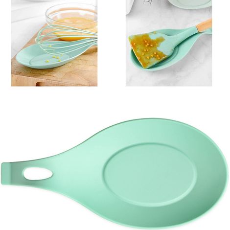 Repose-cuillère isolant, étagère à cuillère, grand tapis de rangement en silicone pour cuillères et fourchettes, grand ustensile de cuisine, vert lac (1/5)