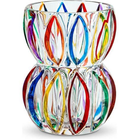 Vase en cristal coloré peint à la main, 17,5 cm de haut, vase texturé unique pour fleurs fraîches et plantes hydroponiques, centre de table décoratif moderne pour table à manger, table basse et (1/5)