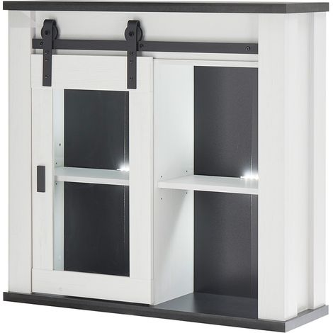 Hängeschrank inkl. Schiebetür mit Glaseinsatz SHELTON-61 in Pinie weiß Nb. mit anthrazit, B/H/T ca. 93/90/31 cm (1/5)