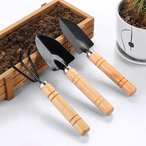 Kit de 3 outils de jardinage domestique à manche renforcé, pelle manuelle, outil de desserrage de terre et accessoire de plantation, parfait pour cultiver des fleurs, légumes et plantes d'intérieur en (1/3)