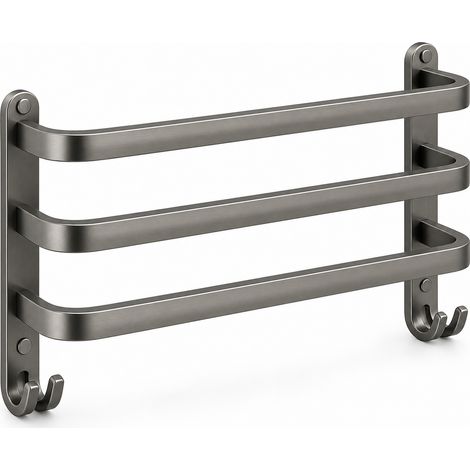 Wall-Mounted Towel Rail 3 Bars with Hooks Grey 50 cm (1/5)