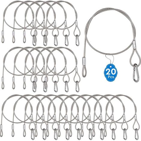 20 x 80 mm Edelstahl-Sicherheitsseile mit Karabinerhaken Nr. 5, 4 mm Tragseile mit transparenter PVC-Ummantelung, Tragfähigkeit 50 kg (1/5)
