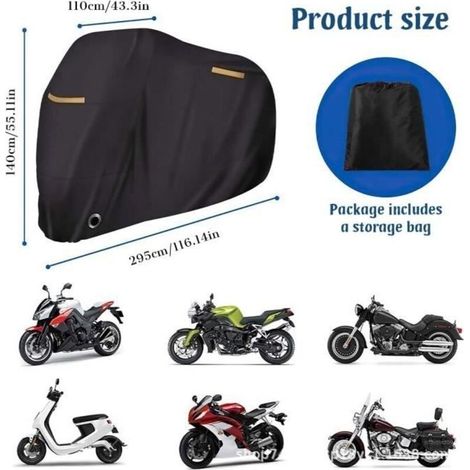 XXXL Bâche moto étanche Bâche moto 295x110x140cm Couverture moto Outdoor Résistant à la neige (1/3)