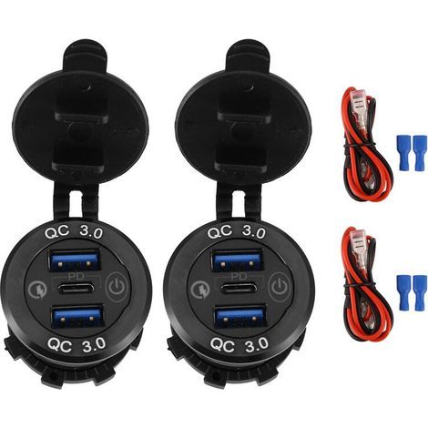 Chargeur voiture QC 3.0 PD3.0 triple USB 12V 24V 60W USB-C rapide avec interrupteur pour bateau camion van moto (1/5)