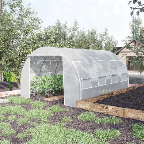 Invernadero de jardín 397 x 300 x 200 cm en acero galvanizado, protección UV, blanco HAVRYA (1/5)