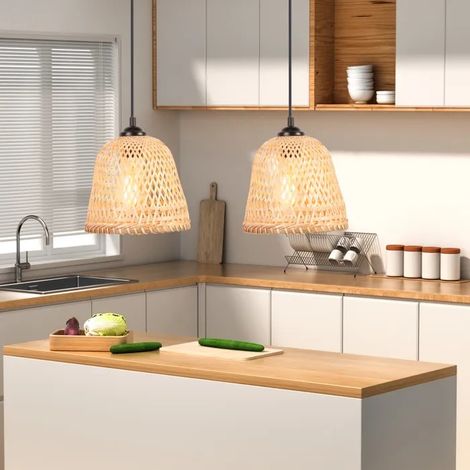 Lustre Suspension - - Vintage - Bambou - E27 - 60W - 2 Ampoules (1/5)
