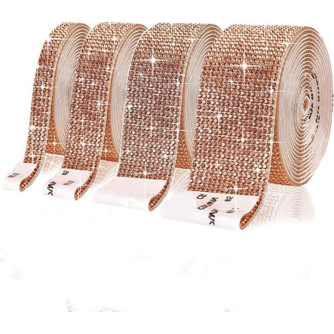 4 pcs Champagne Ruban Strass Autocollant, Ruban Diamant Strass Cristal auto-adhésifs Autocollant, DIY Décoration Autocollant, pour Art et Bricolages, Décor de Téléphone Voiture Bricolage