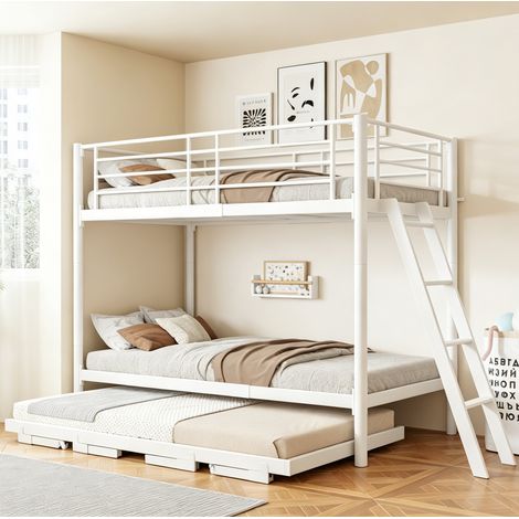 MODFU – Letto a castello estensibile 90-180x200 cm in metallo/legno con letto estraibile e salvaspazio, carico 120 kg – Bianco (1/5)