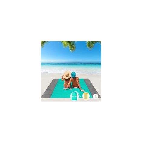 Tapis de plage imperméable portable 200 x 210 cm – Natte anti-sable avec 4 coins de fixation pour pique-nique, camping et voyage (1/5)