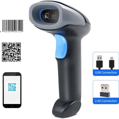 Lecteur code barres 1D 2D QR sans fil deux virgule quatre gigahertz et USB compatible Windows Android Mac Linux