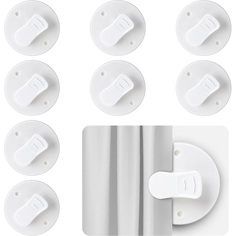 8 pinces blanches pour rideau de douche - 5,8 cm, auto-adhésives - résistantes aux éclaboussures et au vent - pour une meilleure adhérence (1/5)