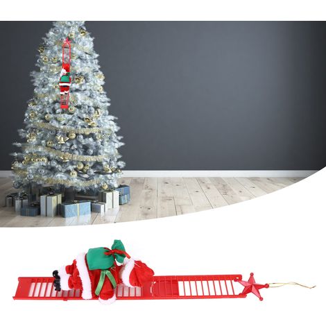 Décoration de sapin de Noël électrique représentant un Père Noël grimpant à une poutre d'escalier (piles non incluses) (1/5)