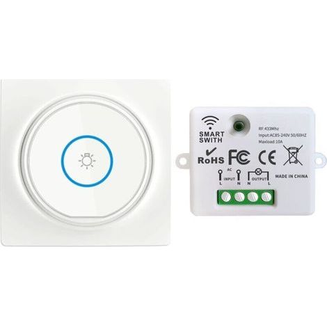 kit Interrupteur Sans Fil, Interrupteur Auto-générateur Mobile Relais 220V Récepteur Rf émetteur Radio Télécommande 100 Mètre Contrôle De Portée Pour Les Lumières (1 Interrupteur 1 Récepteur) (1/4)