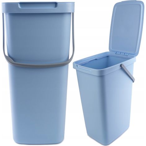 KADAX Cubo de Basura con Tapa y Asa, Plástico, para Reciclaje, Rectangular con Tapa Abatible (Azul, 20 L) (1/5)