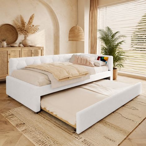 Letto MEUBLIV 90x200 cm bianco con letto estraibile, USB e lampada, senza materasso (1/5)