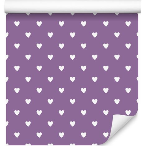 Papier peint à motifs de cœurs violet, gris clair et blanc 50x1000 cm (1/5)