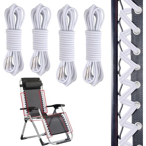 4 Pcs Corde Remplacement élastiques pour Chaise Longue Transat Pliante Inclinable Cordons de Remplacement de Chaise Zéro Gravité Corde de Rechange pour Fauteuil Relax Chaise Longue, Blanc (2.5m+1.4m)