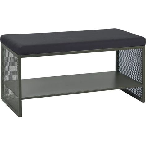 Banc entrée L. 102 cm en métal ajouré vert foncé et tissu - LONE 6986 (1/5)