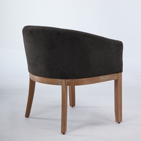 Fauteuil de Salle à Manger Baril Rembourré avec Accoudoirs, Chaise Style Scandinave en Lin pour Cuisine et Salle à Manger, Cadre en Bois Massif Naturel, 48 cm Large, Lot de 1, Gris Anthracite (1/5)