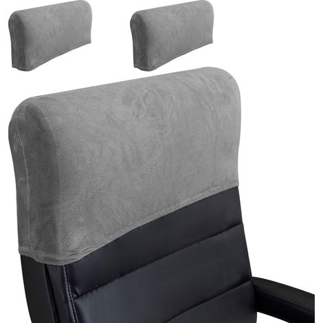 Housse d'appui-tête de Chaise de Bureau Extensible Couverture Appui-tête Fauteuil de Bureau Housse Protection pour Appui-tête de Chaise d'ordinateur Lavable 2 Pièces Velours-Gris Clair (1/5)