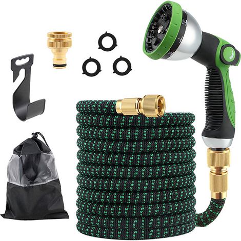 Tuyau d'arrosage rétractable 7,5m - Pistolet 10 modes, raccords en métal, pour jardin et lavage auto (1/5)