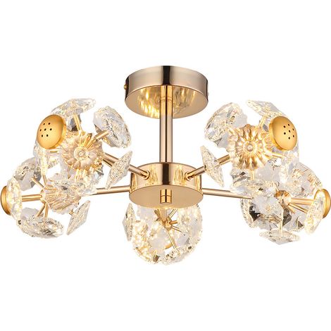 Plafonnier LED lampe de salon lampe de plafond métal doré cristaux de verre 50 cm (1/5)