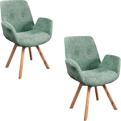 Lot de 2 chaises design SORRANO pivotantes à 360° en tissu bouclette vert menthe et pieds en chêne clair (1/5)