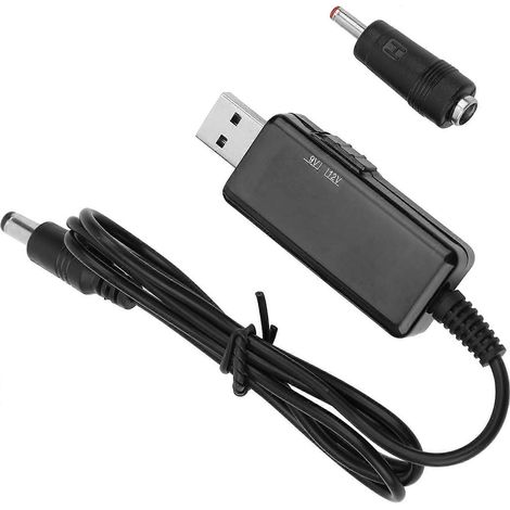 USB naar DC-voedingskabel, USB naar DC-kabels, USB naar DC 5V naar 9V 12V boosterkabel, verstelbare digitale display, DC 5,5/3,5 mm USB-kabels, zwart, lengte 1 m (1/4)