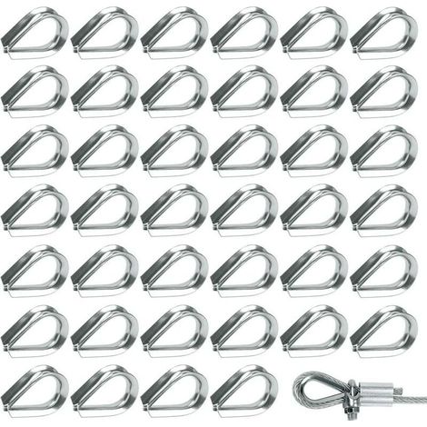 50 Pièces M2 Cosses de Câble Métallique en Acier Inoxydable 304 Cosse Coeur pour Cable Acier pour Câble Métallique 2mm (1/5)