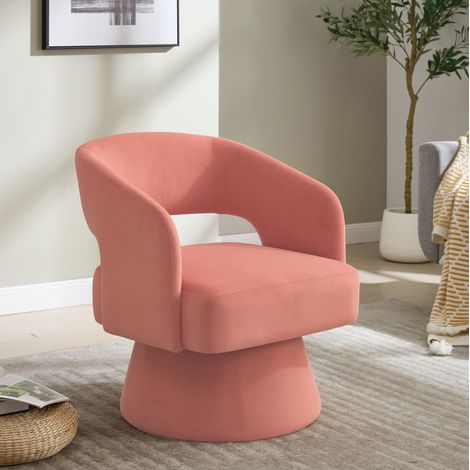 Poltrona girevole 360° in ciniglia e legno, rosa, 68 x 66 x 75 cm DESVIAE (1/5)