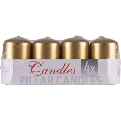 Lot de 4 bougies piliers en paraffine - 50 x 80 mm - Doré - Bougie pilier rustique - Bougie décorative - Pour la décoration (1/5)