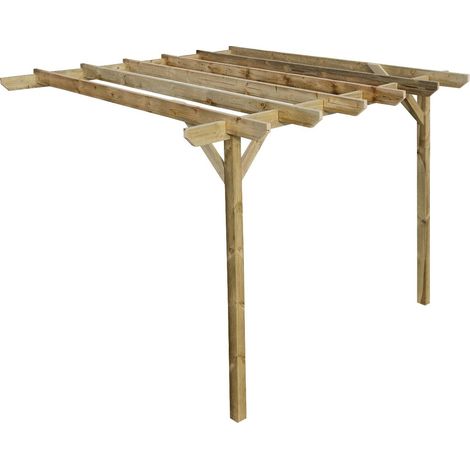Lean to wooden garden pergola kit - Chamfered design wall mounted gazebo, 4.2m x 4.2m (Natural finish) (1/5)