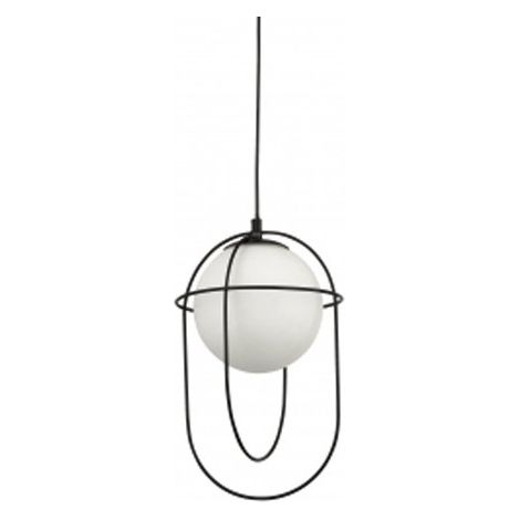 Suspension à 1 lumière Searchlight Axis - Noir avec boule en verre opale (1/3)