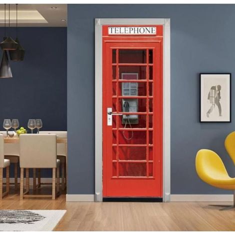Autocollant mural 3D "Cabines téléphoniques" - Sticker porte trompe-l'œil 77x200cm pour décoration intérieure (1/4)