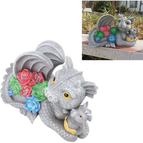 Figura de dinosaurio de resina, estatua de dinosaurio para exteriores, escultura decorativa ecológica, alimentada por energía solar, diseño madre-hijo (1/5)