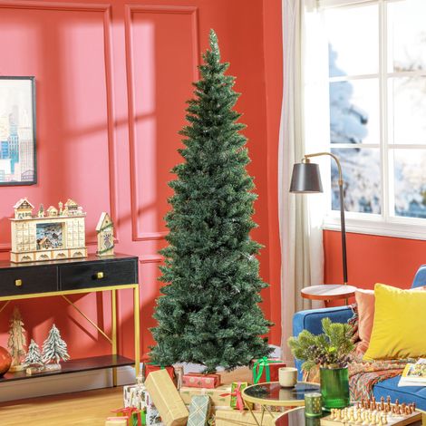 Árbol de Navidad Tipo Lápiz 210 cm con Base Plegable y 687 Ramas para Dormitorio Oficina Verde (1/5)