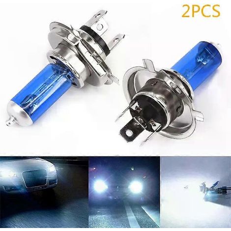 ampoules halogènes H4 100W 4500K pour phares de voiture, à gaz xénon, avec coque bleue et éclairage de jour blanc intense (12V). (1/5)