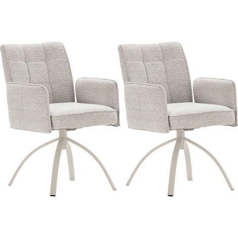 Lot de 2 fauteuils de table pivotants en tissu chenille beige pied design métal crème - CLAUDE (1/5)