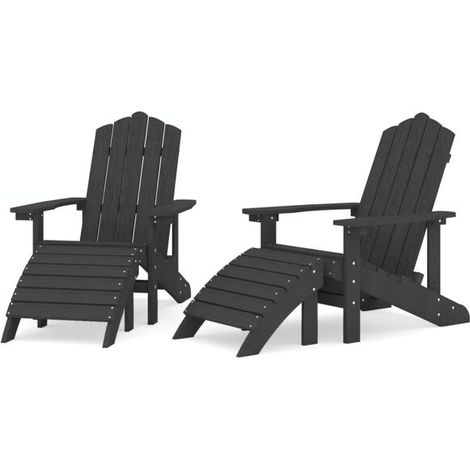 Deux chaises Adirondack avec repose-pieds, en polyéthylène haute densité gris anthracite. (1/5)
