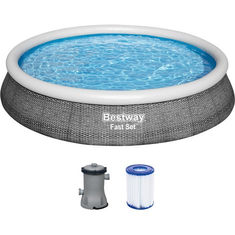 TRADE SHOP - Piscina Fuori Terra Fast Set Con Pompa Filtro ø396x84cm Effetto Rattan Rotonda 57376 -