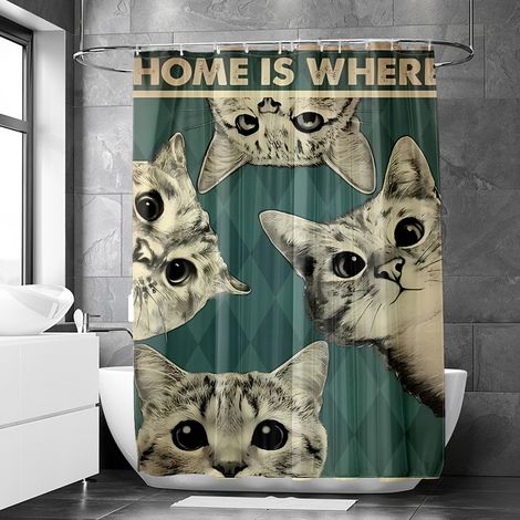 Rideau de douche motif animaux vintage et baignoire aquarelle, tissu salle de bain imperméable, 90x180 cm (1/5)