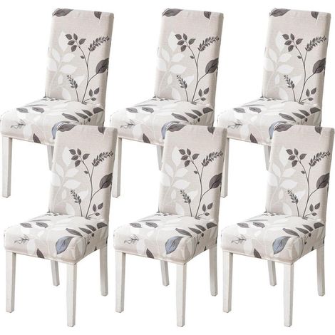 Housses de chaise extensibles 6 pièces motif floral amovibles et lavables (1/5)