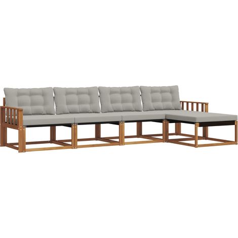 Set di divani da esterno 5 pz  Salotto da Giardino Grigio Naturale e Chiaro (1/5)