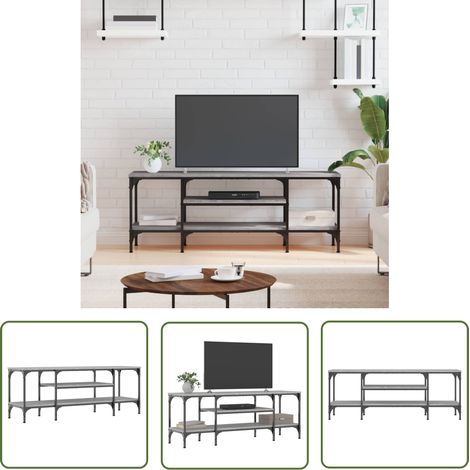 The Living Store TV-Schrank Grau Sonoma 121x35x45 cm Holzwerkstoff & Eisen - TV Schrank - Industrieller Stil - Grau - Holzwerkstoff - Regalboden (1/5)