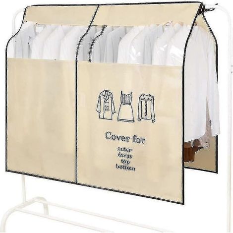 Housse anti-poussière pour portant à vêtements, extensible, avec protection pour les épaules, idéale pour les manteaux, costumes et robes (beige) (1/5)