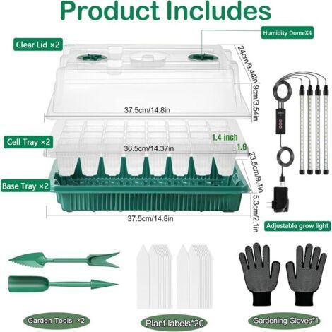 Serre de jardin équipée d'un éclairage LED réglable, de plateaux de semis à 80 alvéoles et d'un kit de plantation à température et humidité contrôlées. (1/3)