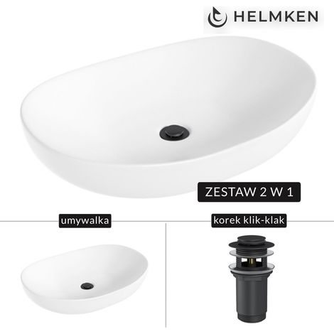Lavabo da appoggio Helmken 50263000 (63x42) Bianco + Tappo Click-clack Nero opaco (1/5)
