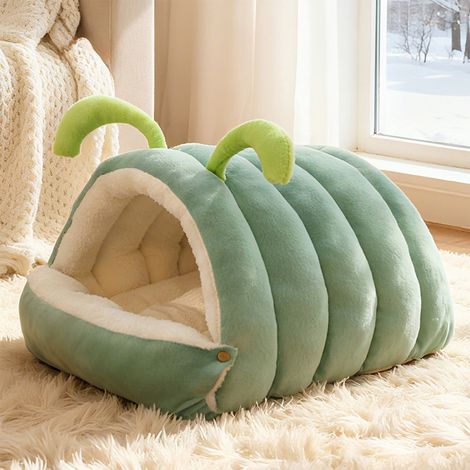 Nid Pour Chat - Caverne Semi-Fermée En Forme De Chenille - Coussin Moelleux Lavable Et Démontable - Dimensions 45x40x26 cm - 1 Pièce (1/5)